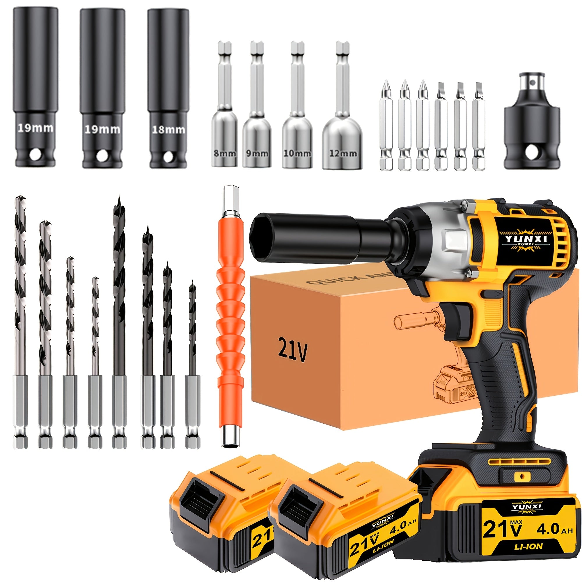 21V Cordless Impact Wrench with Battery & Fast Charger – Portable Lithium-Ion Power Tool for Home, Auto & Workshop Use, Multiple Bundle Options | Canada