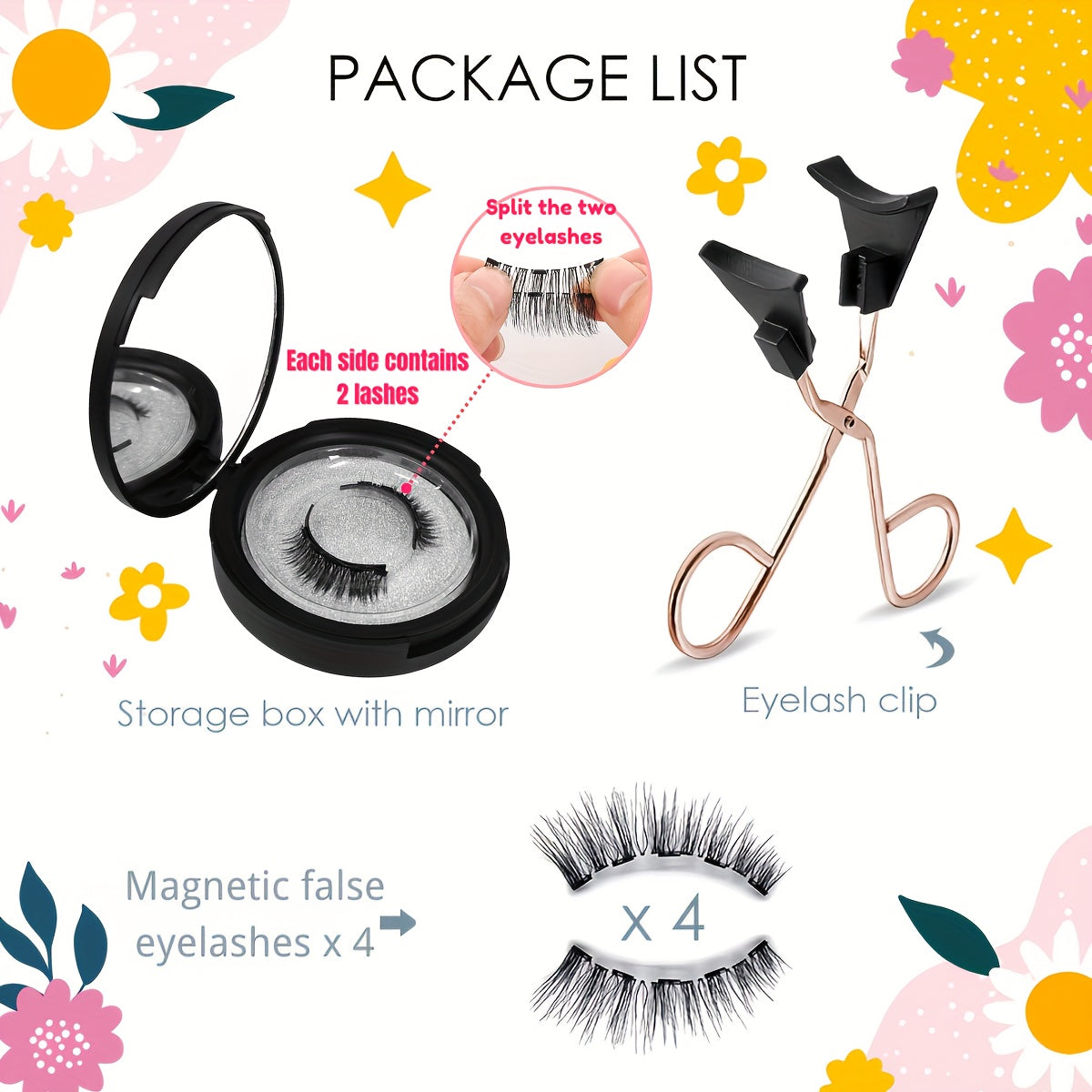 Magnetic Eyelashes Set Glue-Free – 4/8 Pairs Cat Eye False Lashes with Applicator, Reusable & Waterproof, Black & Pink | Daily Wear, Parties & Valentine's Day Gift