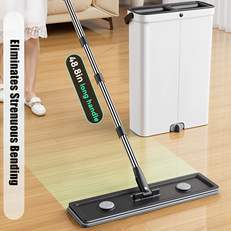 Compact Mop And Bucket Set, Flat Mop And Bucket System, Mop Bucket with Wringer, Hands Free Flat Mop, Wet Dry Mop for Apartment, Wall Mop, 7 Washable Microfiber Mop Pads