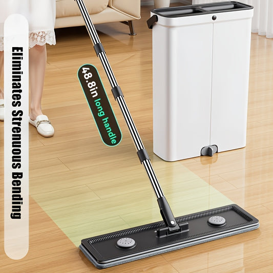 Compact Mop And Bucket Set, Flat Mop And Bucket System, Mop Bucket with Wringer, Hands Free Flat Mop, Wet Dry Mop for Apartment, Wall Mop, 7 Washable Microfiber Mop Pads