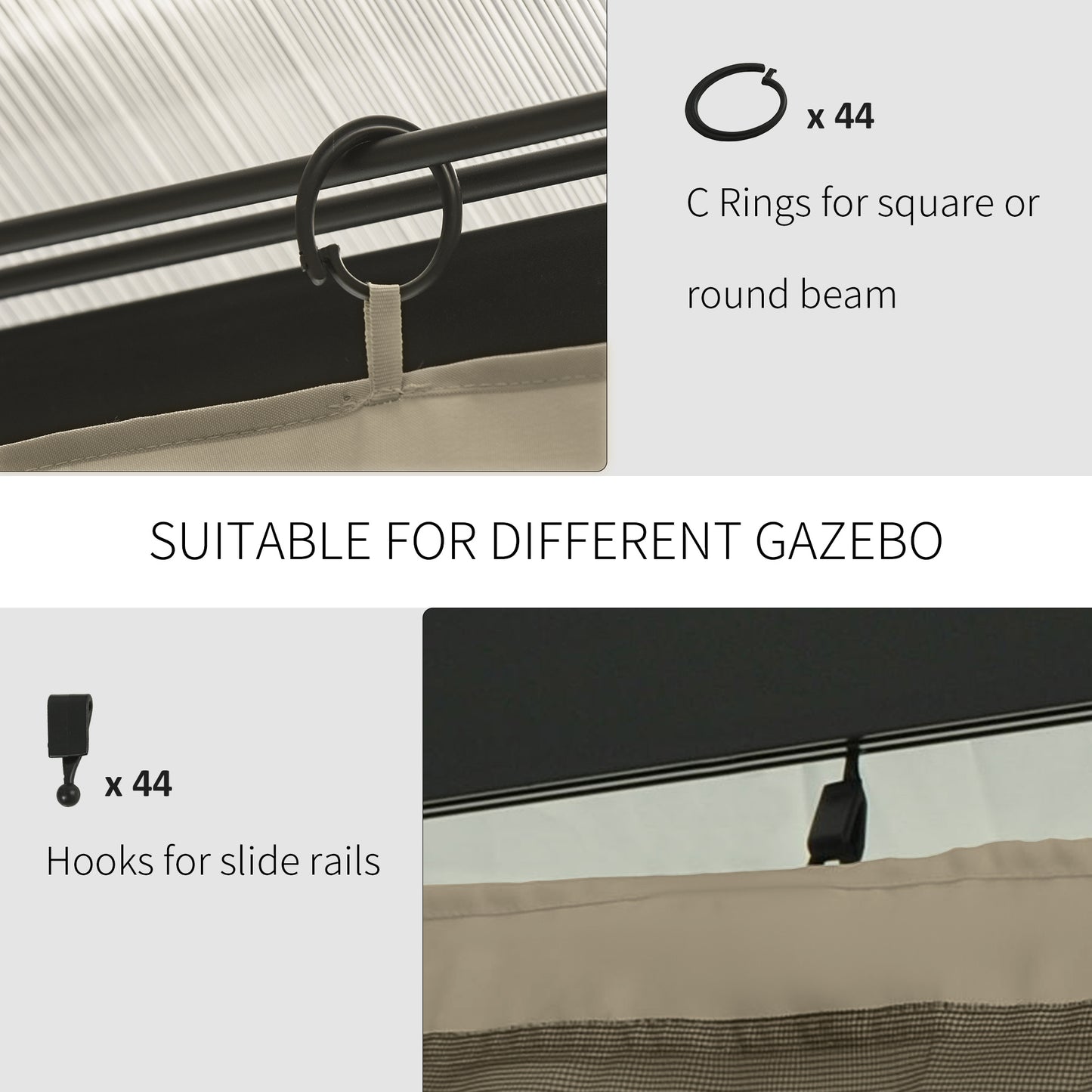 Gazebo Privacy Curtains 4-Panel with Zipper – Replacement Side Panels for 10’x12’ Gazebo or Pergola, Durable Polyester Fabric, Hooks & C-Rings Included, Wind & Sun Protection – Brown