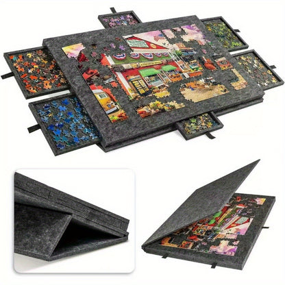 Portable Puzzle Table for 1500pcs Puzzles - 6 Sorting Trays, Adjustable Angle Bracket, Built-In Dust Cover & Felt Board, Father's Day Gift for Puzzle Lovers