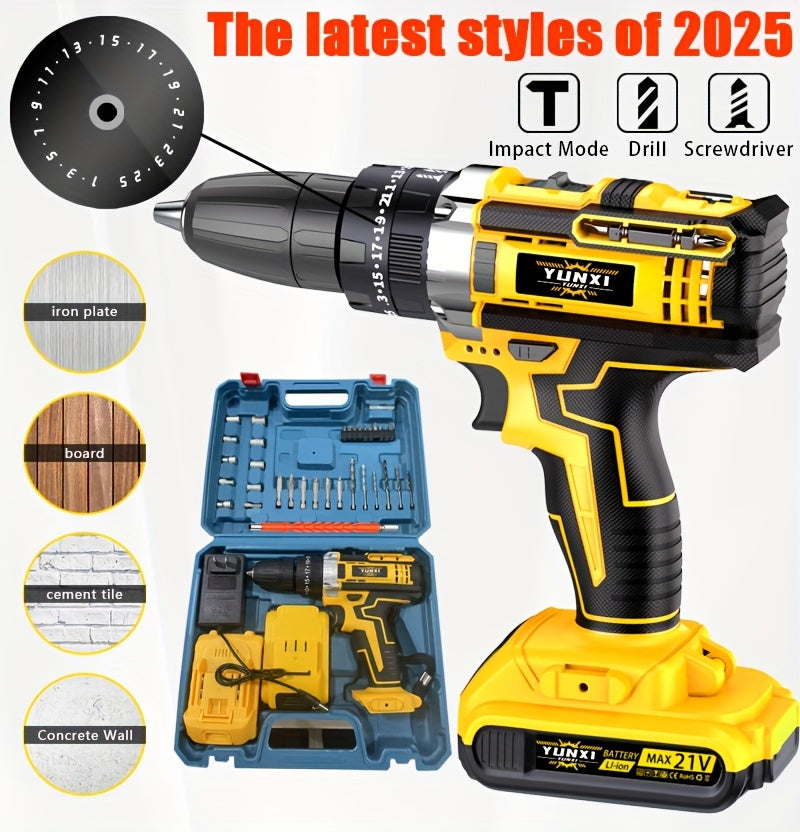 Additions Sold Separately Wireless Portable Drill, Optional Multifunctional Rechargeable Drill Set, Optional with Work Light, Battery And Quick Charger, Suitable for Wood, Metal, Project Drill Set