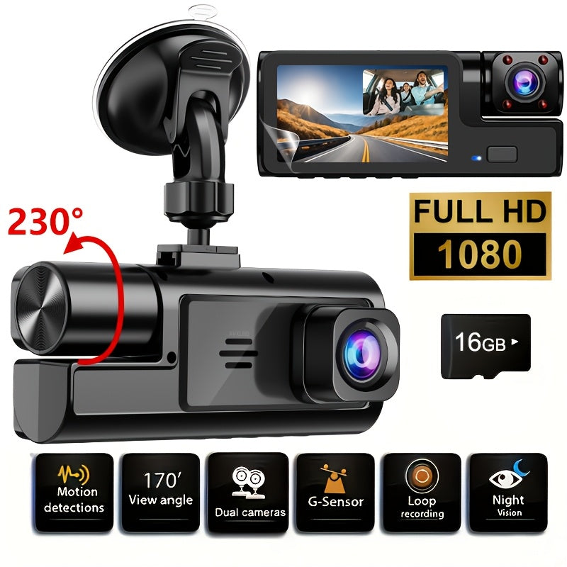 3-Lens Dash Cam with Front Inside Cabin & Rear Reversing Camera – WiFi, 1080P, Night Vision, G-Sensor, Loop Recording, Parking Monitor – Taxi Truck SUV Rideshare Car Accessory, 16GB/32GB
