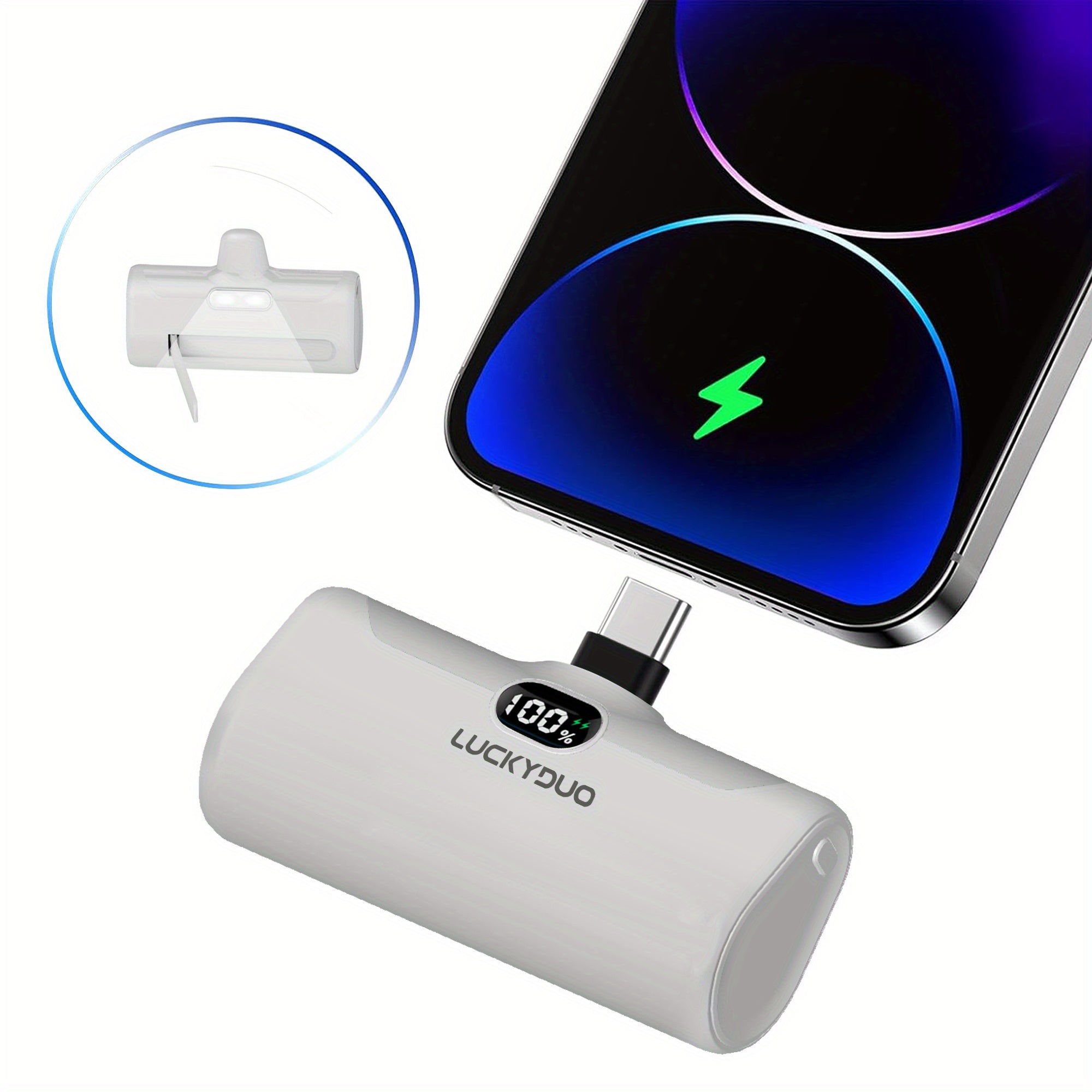 USB-C Portable Charger for Travel, 5000Mah Type-C Portable Phone Charger with Fast Charging (15W), Mini Battery Pack with Stand And LED Light for Iphone 15/16/For Samsung
