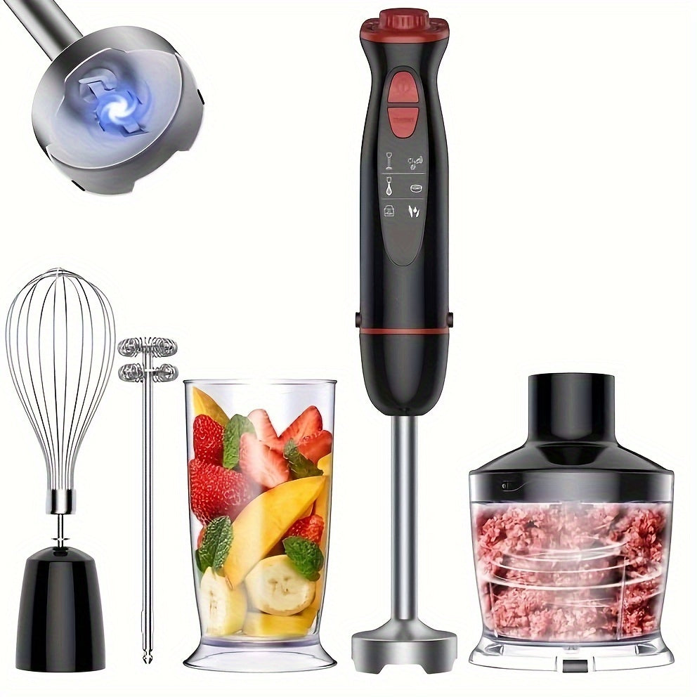 5-in-1 Immersion Hand Blender 1000W – 12-Speed LED Handheld Stick Blender with Stainless Steel Blades, Chopper, Beaker, Whisk & Milk Frother – BPA-Free for Smoothies, Soup & Puree