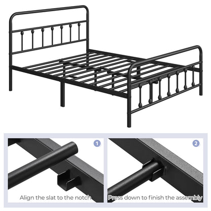 Farmhouse Iron Platform Bed Frame High Headboard Footboard Slatted Base 800 lb No Box Spring Underbed Storage - ALDEN DESIGN Classic Bed, Black White, Twin Full Queen, Canada