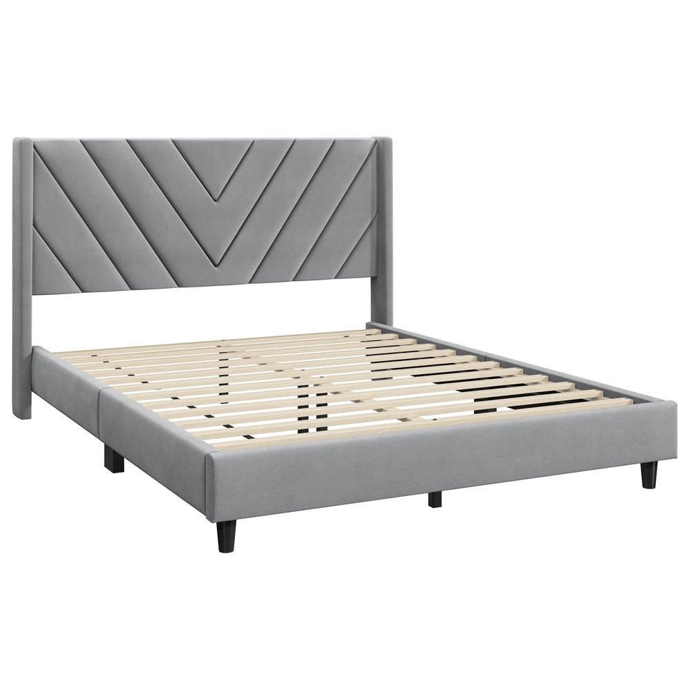 Upholstered Platform Bed with Tufted Headboard Wing Edge Wooden Slats Queen Full Bed Frame 800lb Capacity Beige Dark Gray Light Gray Pink - Canada