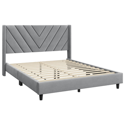 Upholstered Platform Bed with Tufted Headboard Wing Edge Wooden Slats Queen Full Bed Frame 800lb Capacity Beige Dark Gray Light Gray Pink - Canada