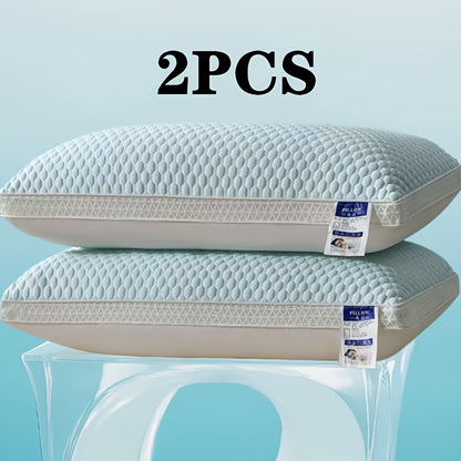Fiber Filling Cooling Bed Pillows 2-Pack with Satin Zipper Cover – Breathable Moisture-Wicking Neck Support Sleep Pillow, Medium Firmness, All-Season Home Bedding