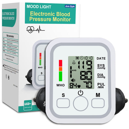 Portable Upper Arm Blood Pressure Monitor with Voice Reports & Hypertension Alert – Large LCD Display, One-Touch Operation, 2×99 Memory, Adjustable Cuff, Home & Travel BP Monitor for Seniors & Pregnant Women
