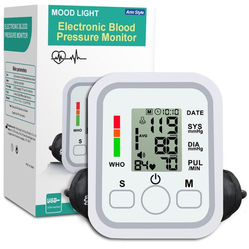 Portable Upper Arm Blood Pressure Monitor with Voice Reports & Hypertension Alert – Large LCD Display, One-Touch Operation, 2×99 Memory, Adjustable Cuff, Home & Travel BP Monitor for Seniors & Pregnant Women