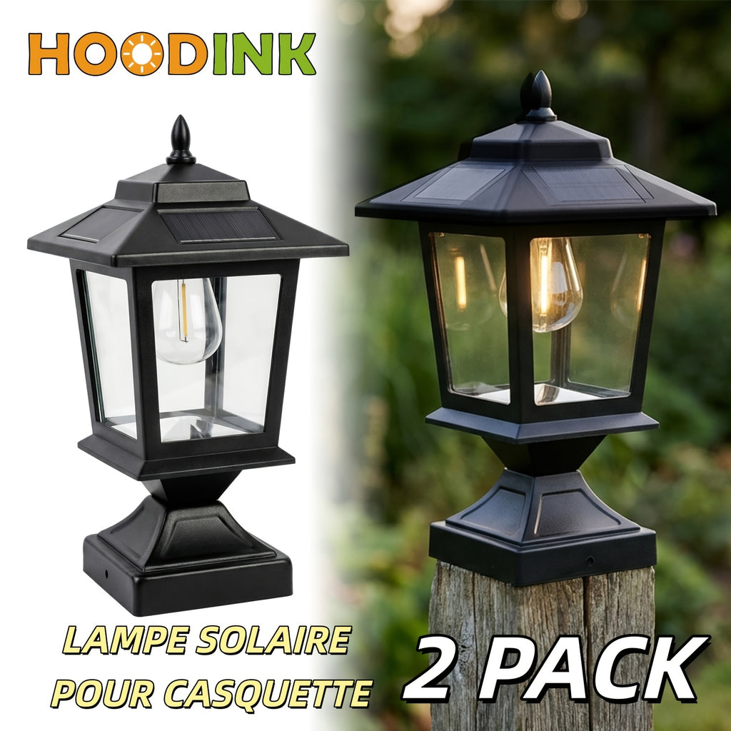 2 PACK Solar Post Cap Lights | Waterproof Outdoor Light for 4x4 Wooden Posts, Solar Lights with Glass Shade for Deck Fence Patio Post Decor, Matte Black - HOODINK
