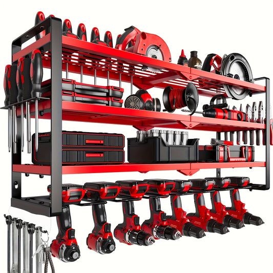Wall Mounted Power Tool Storage Rack, Garage Tool Storage Rack, And Storage Rack with Screw Rack/Pliers Rack/Hammer Rack, 4Layer8Drill, 3Layer7Drill, 4Layer4Drill, 2Layer4Drill, A Gift for The Family, Storage Racks