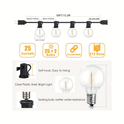 Outdoor LED String Lights 50/100/150FT with ST38 Bulbs – Waterproof Connectable Hanging Lights for Patio Garden Backyard Porch Balcony Party Christmas Halloween Bistro Decoration