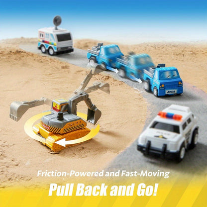 Pull Back City Cars & Trucks Toy Set 18 Pieces – Friction Powered Vehicles for Toddlers, Party Favour & Goodie Bag Stuffers, Birthday Gift for Boys & Girls