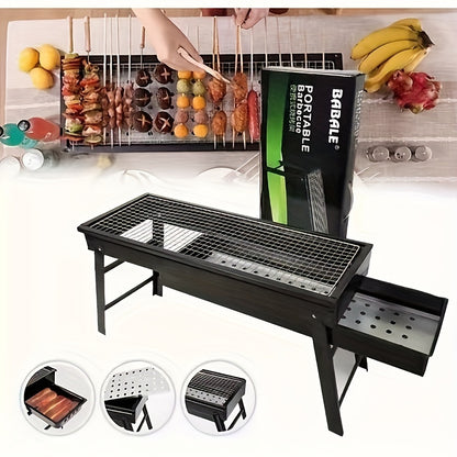 Portable Stainless Steel Charcoal Grill with Foldable Legs & Carrying Case - Heavy Duty Compact BBQ Grill for Camping, Picnic & Backyard with Fast Ignition, Polished Finish for Adults