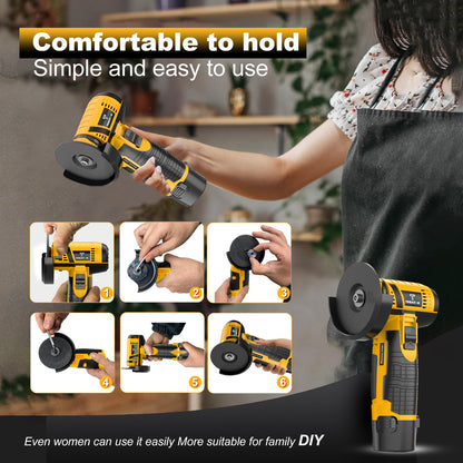 Mini Cordless Angle Grinder & Sander 2-in-1 Combo Kit with Batteries & Grinding Wheels – Portable Electric Power Tool for Grinding Polishing Sharpening Metal Stone Wood