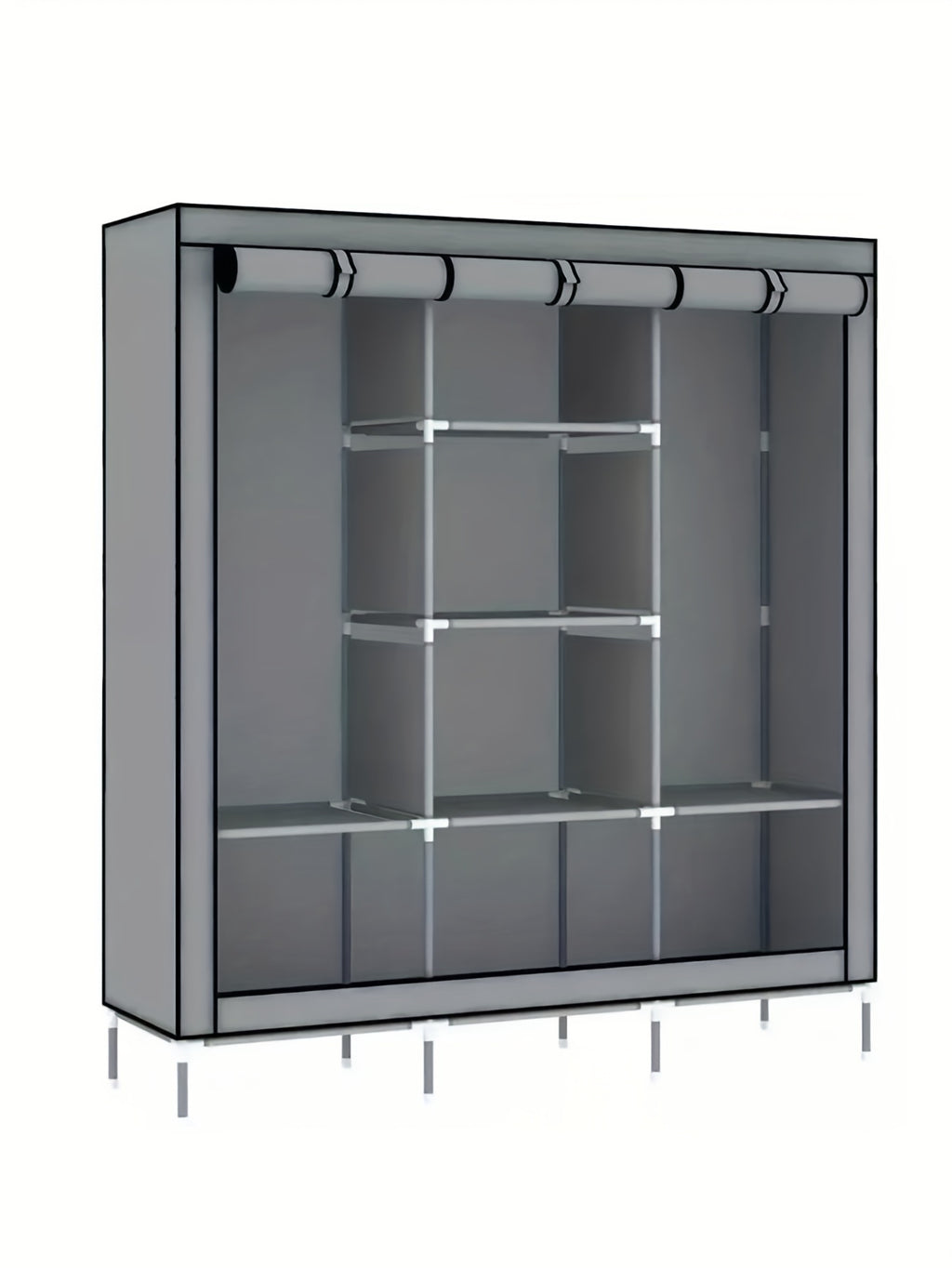 Portable Wardrobe Closet Clothes Organizer Non-Woven Fabric Cover With 2-6 Storage Shelves, 2 Hanging Sections, Size 66.93*50.39*17.72inch/57.48*22.05*17.32 inch, Dustproof With A Curtain, And Designed For Portability, Portable Closets