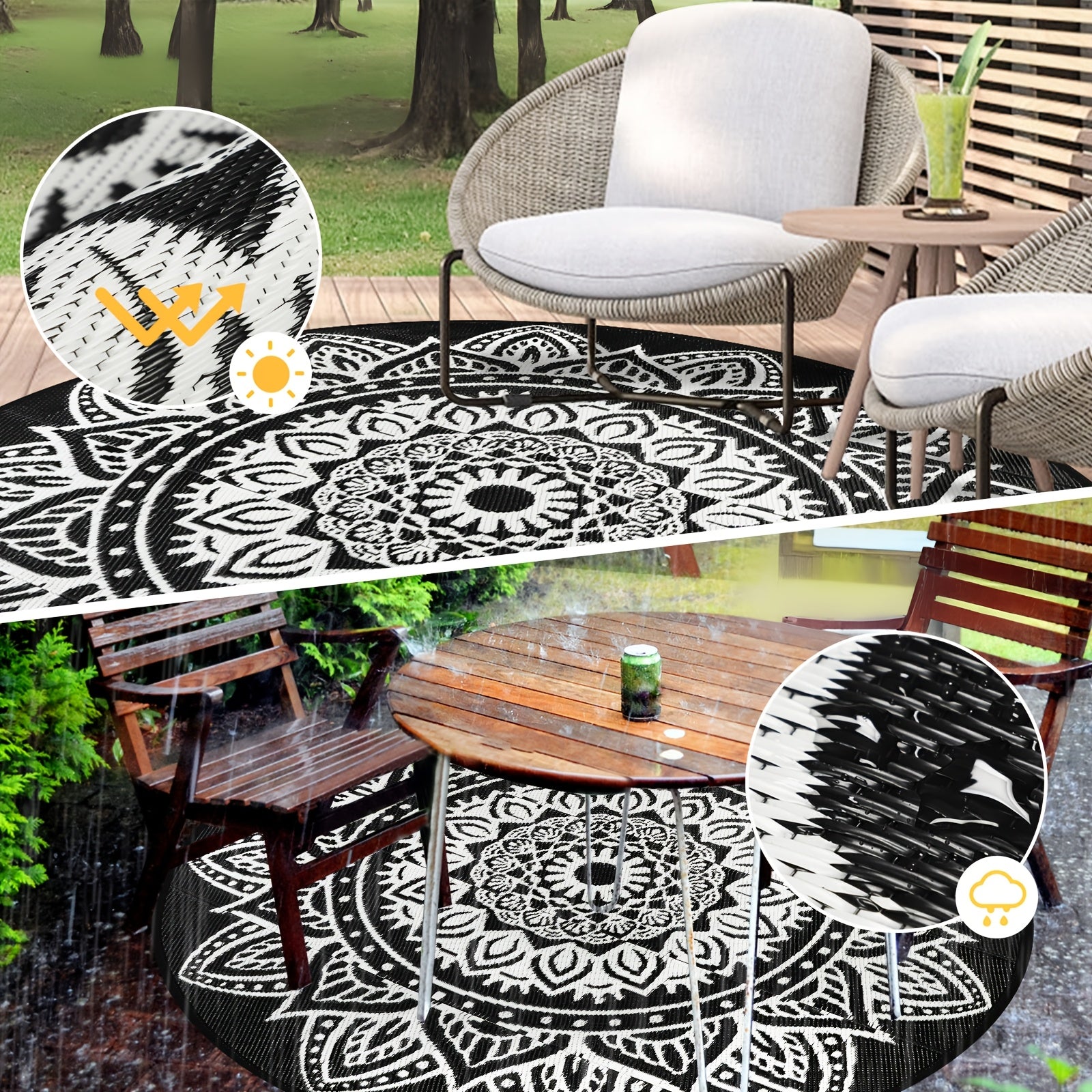 1pc Round Outdoor Rug, Boho Outdoor Carpet Patio Rugs Outdoor Circle Rug Reversible Outdoor Patio Rug Lightweight Portable Outdoor Area Rug For Patio Balcony Camping