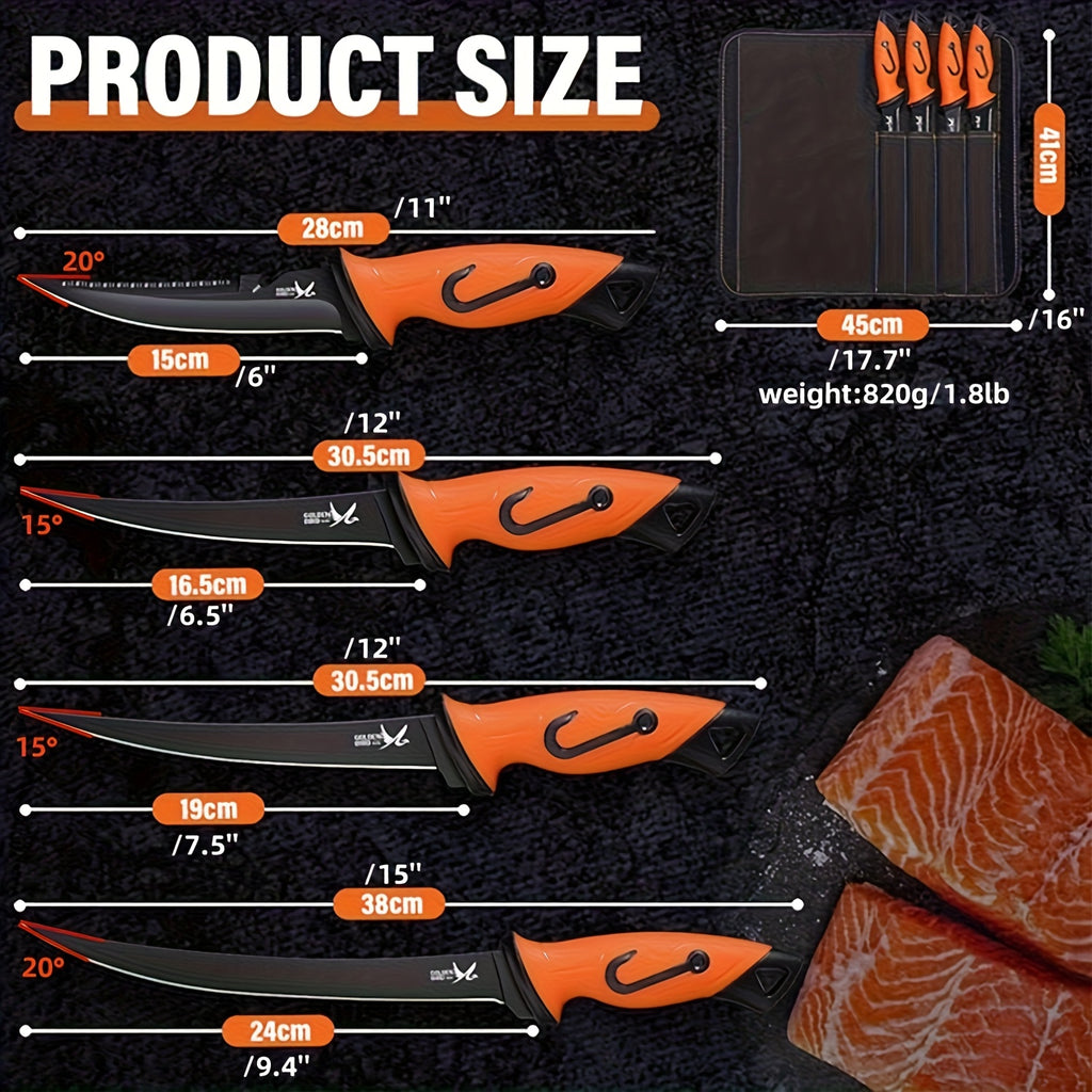 5pcs Filleting Knife Set - Fishing Knife Boning Knife And Bait Knife With Protective Sheath, Sharp Blade For Meat Cutting, Non-Slip Handles Trimming Knife With Storage Bag, Ideal Gift Christmas, Father'S Day