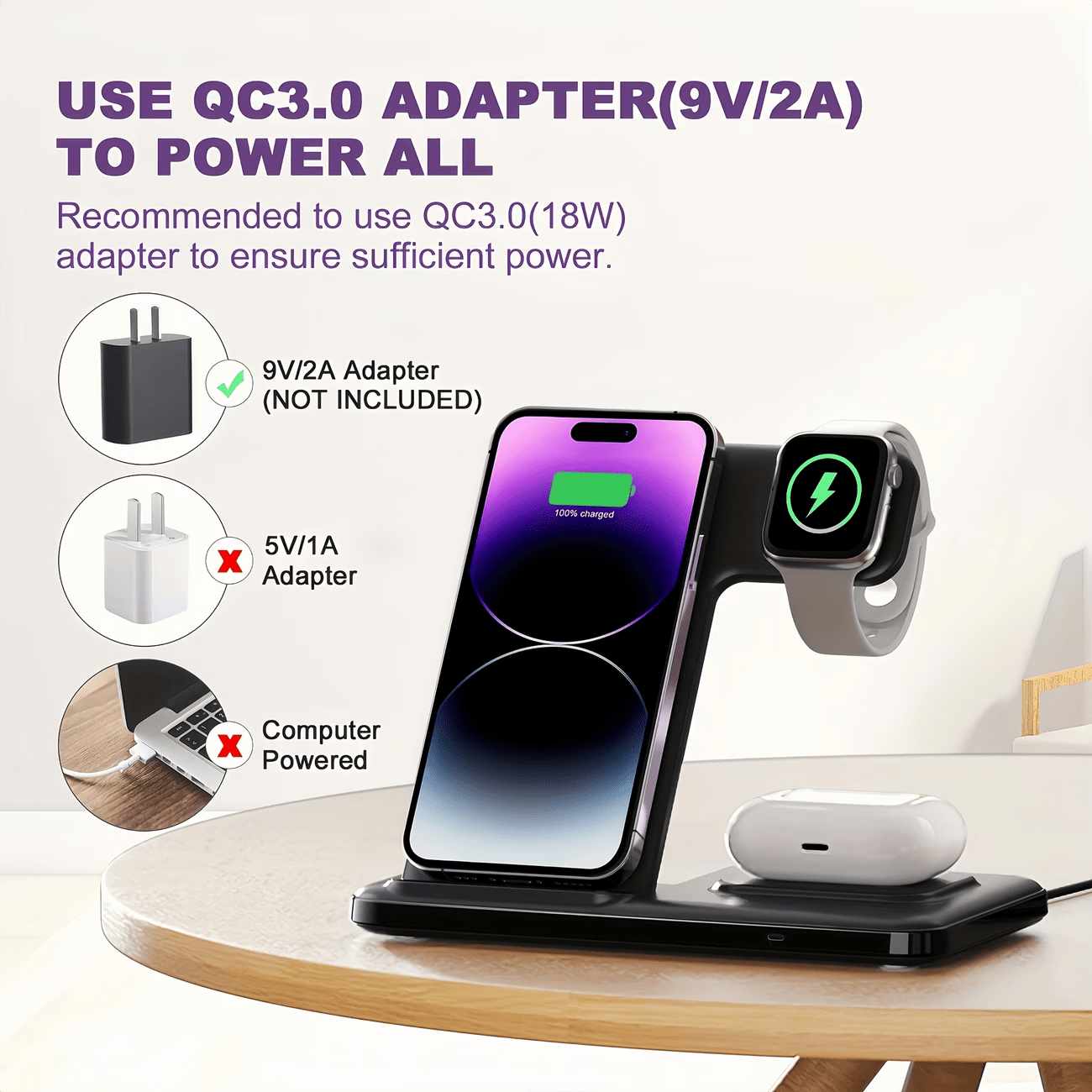 Foldable 3-in-1 Wireless Charging Station Neohost for iPhone 17 16 15 Pro Max 13 12 11 & Apple Watch Series 2-10 Ultra - Compact Fast Wireless Charger, Perfect Father's Day & Mother's Day Gift