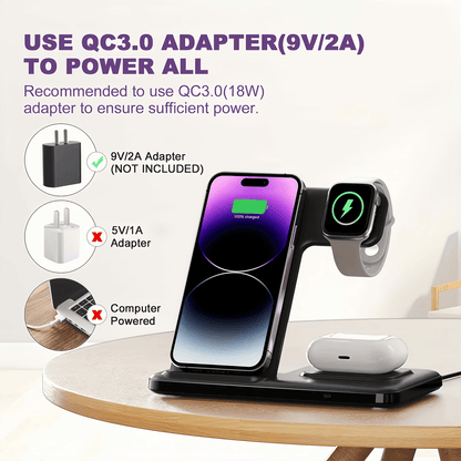 Foldable 3-in-1 Wireless Charging Station Neohost for iPhone 17 16 15 Pro Max 13 12 11 & Apple Watch Series 2-10 Ultra - Compact Fast Wireless Charger, Perfect Father's Day & Mother's Day Gift