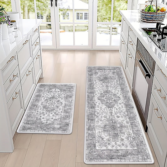2pcs Floor Mat Suitable & Dining Room - Non-Slip High Quality PVC Foam Cushioned Rugs with Backing, Quick-Dry Easy Clean Runner Mat, Suitable for Farmhouse, Modern Home Decor, Comfort Standing Mat for Floors