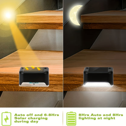 Solar Step Lights Embedded 16-Pack Flush-Mount Deck & Stair Lights with Warm White or Cool White LED – Waterproof Landscape Guide Lights for Outdoor Stairs, Balcony, Courtyard, Villa & Garden Pathway