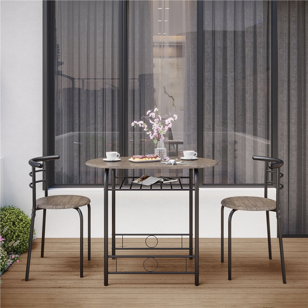 3-Piece Round Dining Table Set for 2 – Space Saving Kitchen Table & Chairs with Steel Legs, Storage Rack | Modern Compact Dining Set for Apartments, Dorm Rooms & Breakfast Nooks
