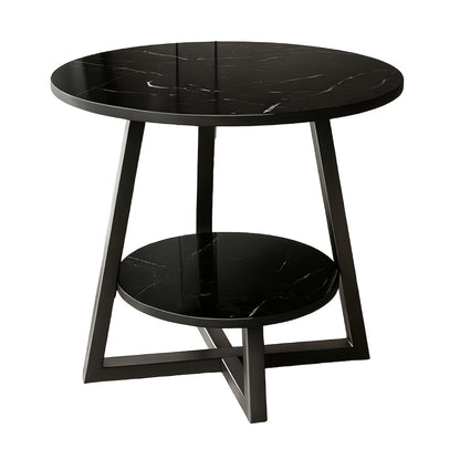 Round Coffee Table 2-Tier Marble Effect Top Heavy-Duty Storage End Table for Living Room Bedroom Dorm Home Office - Modern Side Table, Canada