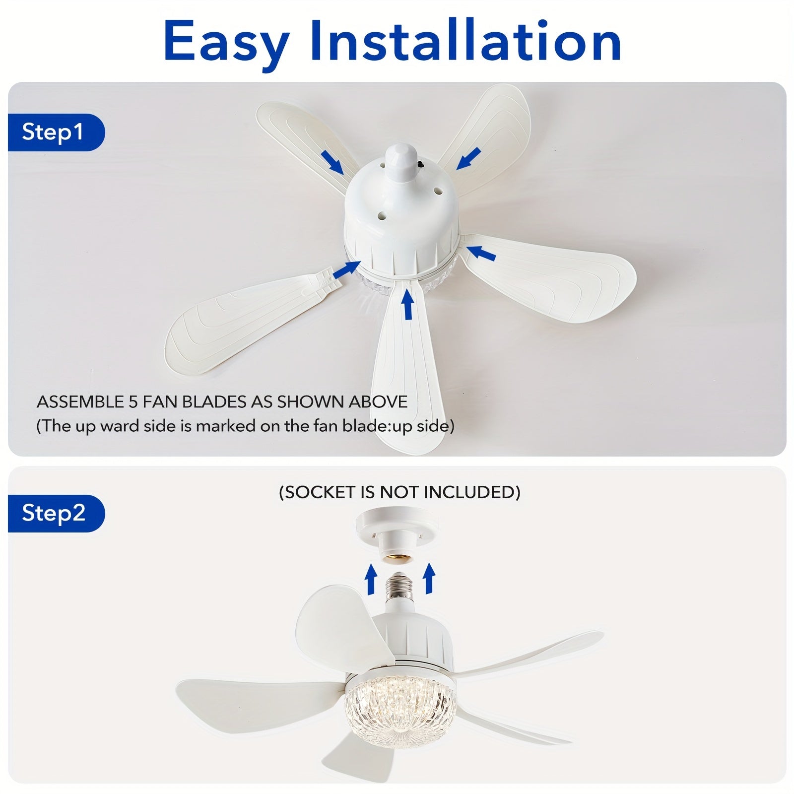 1pc Socket Fan Light, Screw Ceiling Fans with Lights And Remote, E26/E27 Easy Install Ceiling Fan, Base Small Ceiling Fan Replacement for Light Bulb, Dimmable Socket Fan Ceiling, Fan with Light for Bathroom, Bedroom, Kitchen, Living Room