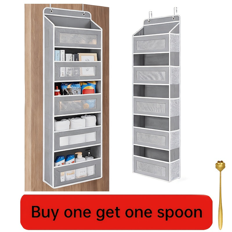 Over the Door Organizer 3/5-Tier – 44 lb Anti-Tilt Hanging Door Storage with 5 Large Pockets, No Drilling, Space-Saving for Bedroom Bathroom Pantry & Kitchen – Grey & Black