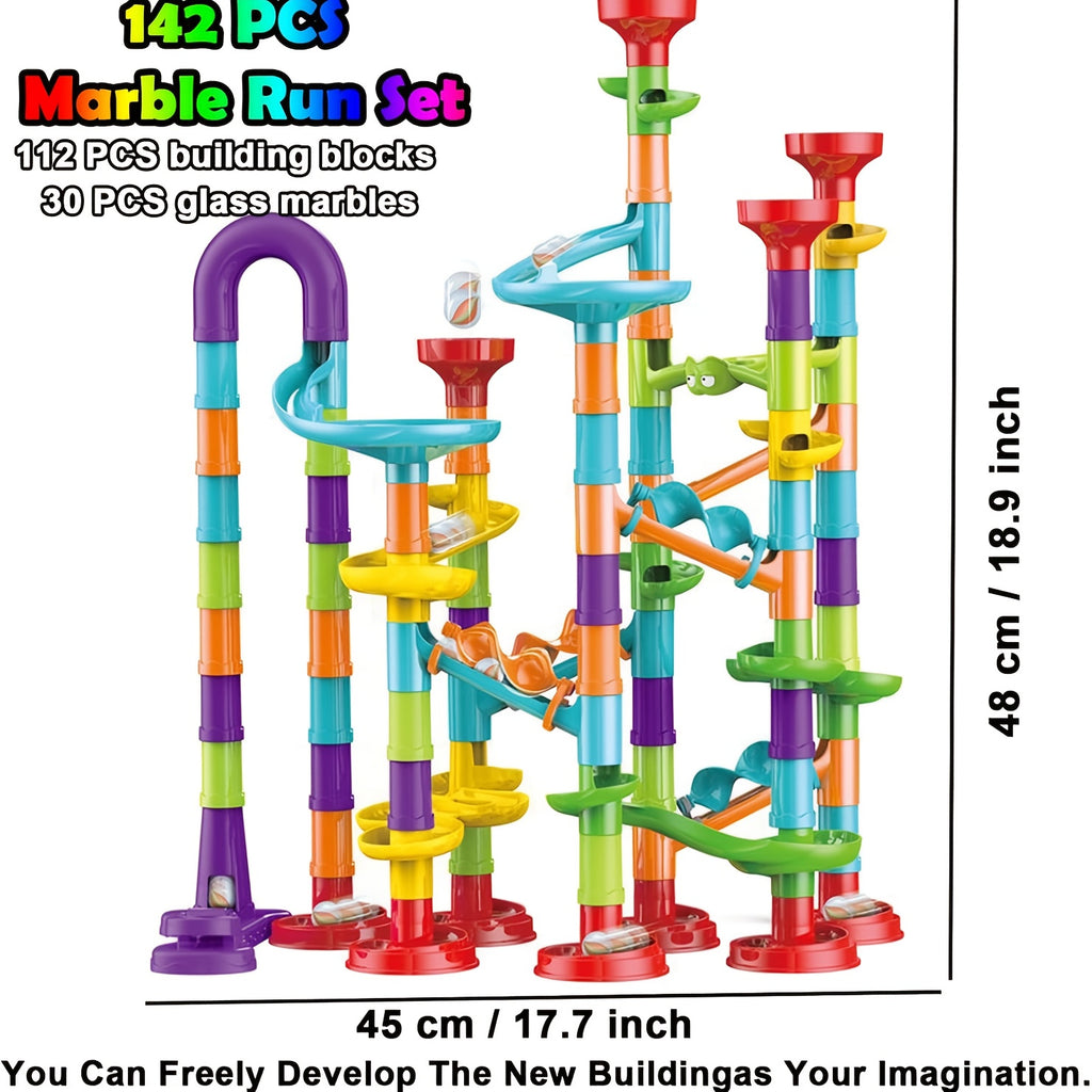 142pcs Marble Race Track Toys, Marble Run Set, Construction Building Blocks Game for Kids Birthday STEM Gifts, And Early Cognition, Hand Exercise, Parent-Child Interaction, Distinguish Colors, for Christmas Gifts, Best Gift for Holidays