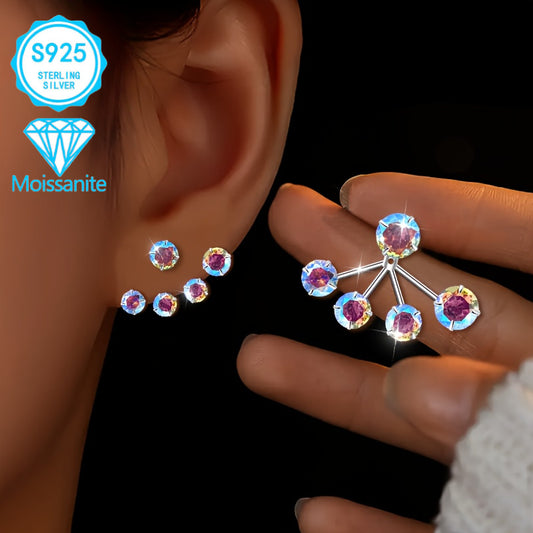 EJG - 925 Silver Colorful Moissanite Women's Earrings, Hypoallergenic, Nickel-free, Unique Design, Dazzling, Holiday Gift for Friends, Women's Jewelry That Can Be Worn At Parties And Daily Occasions