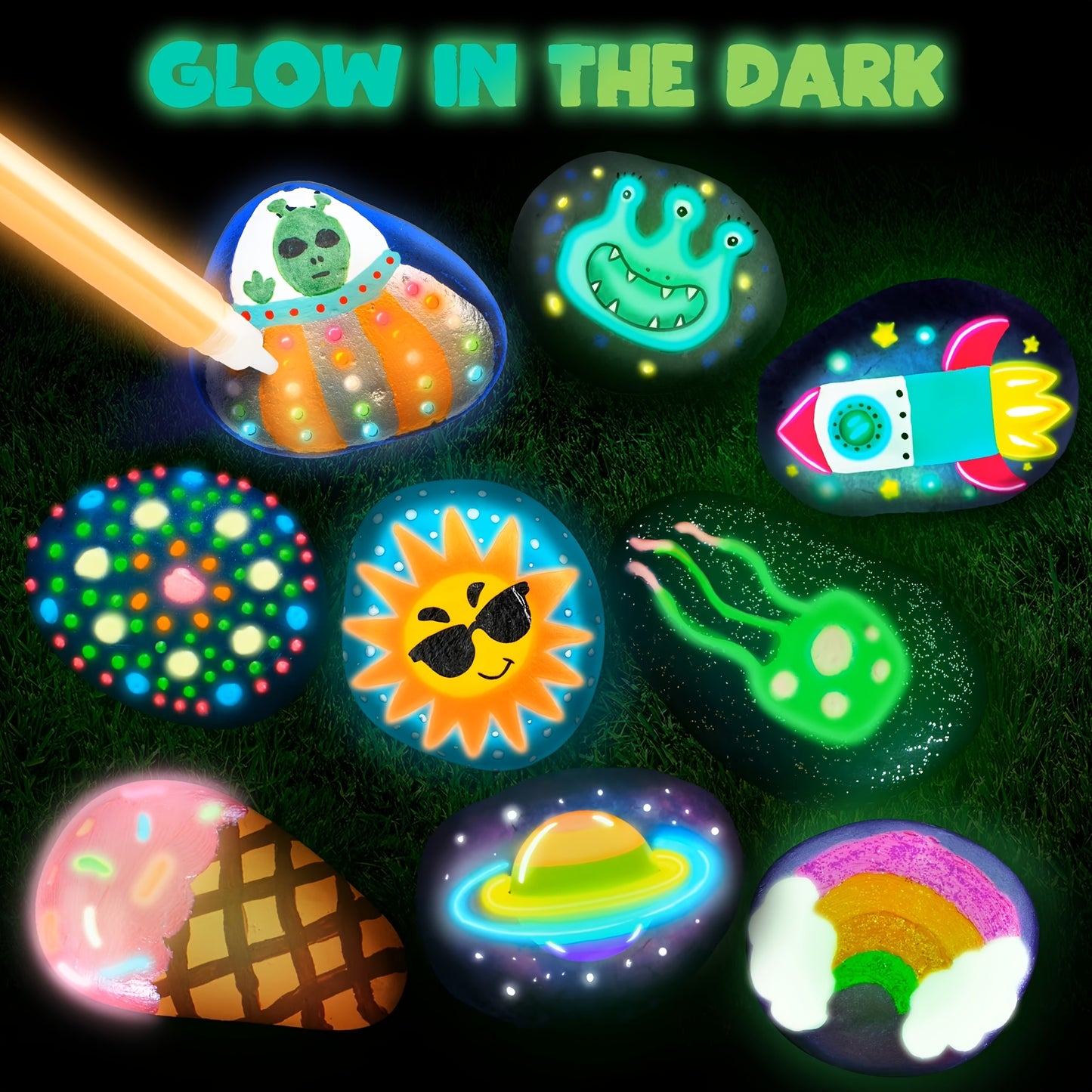 Rock Painting Kit for Kids 90+ Pieces with Glow in the Dark Paints – Arts & Crafts Set for Ages 6+, Creative DIY Gift for Boys & Girls, Birthday, Easter & Christmas