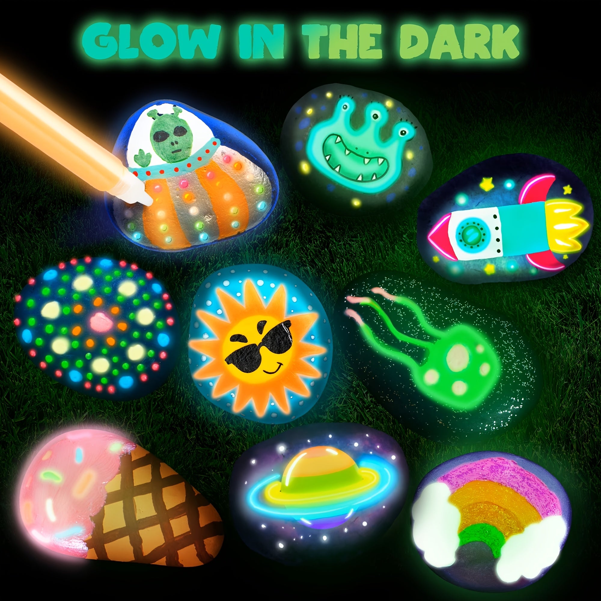 90+ PCS Rock Painting Kit Toys For Kids, Glow In The Dark Rock Kit, Gift Toy, Arts And Crafts For Kids Age 6+, Art Supplies Toy, Kids Craft Paint Kits, Christmas, Easter, Birthday Party Gifts For Boys And Girls