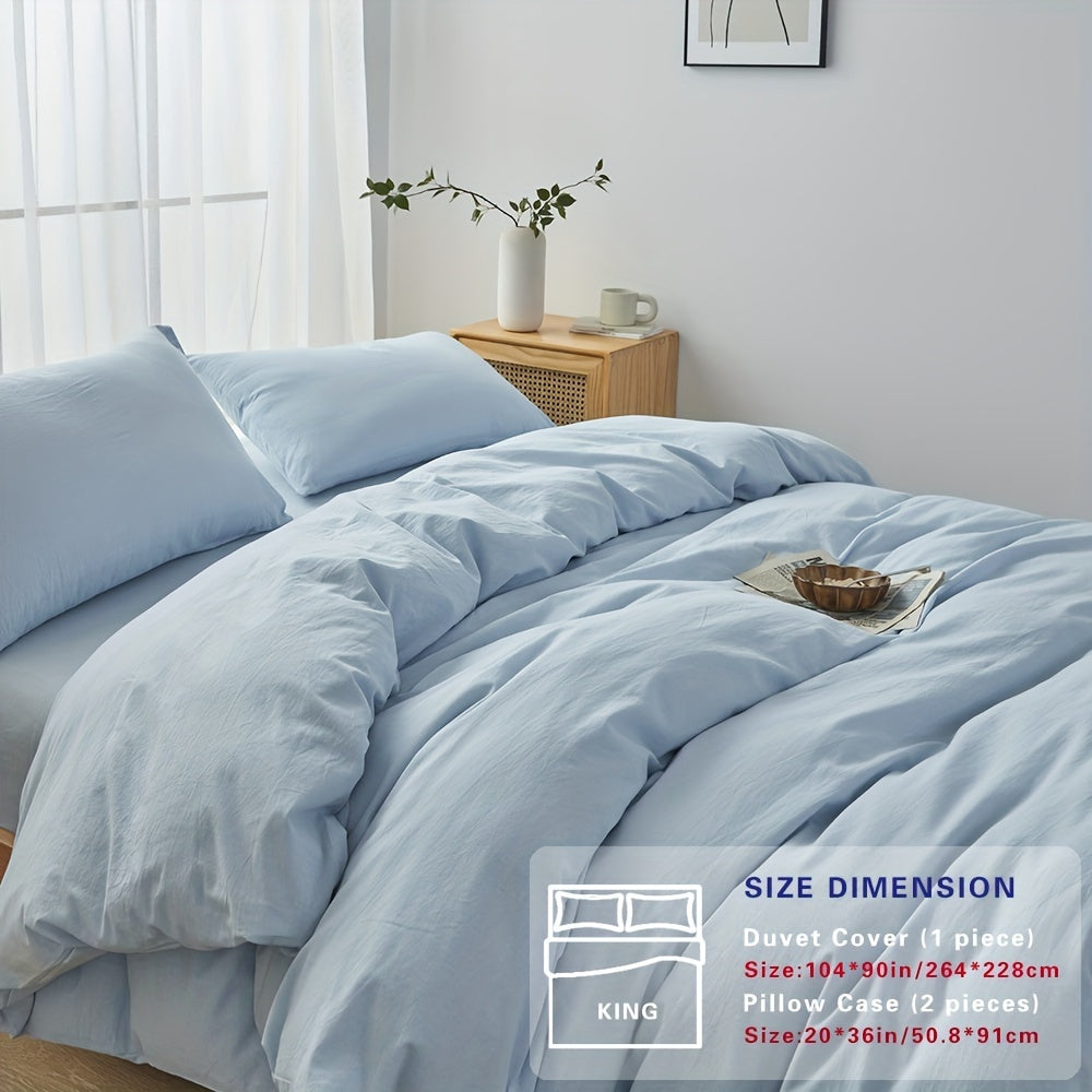 100% Washed Cotton Duvet Cover Set – Breathable, Durable & Ultra-Soft Comfy Bedding Set for All Seasons, Multiple Sizes & Colours