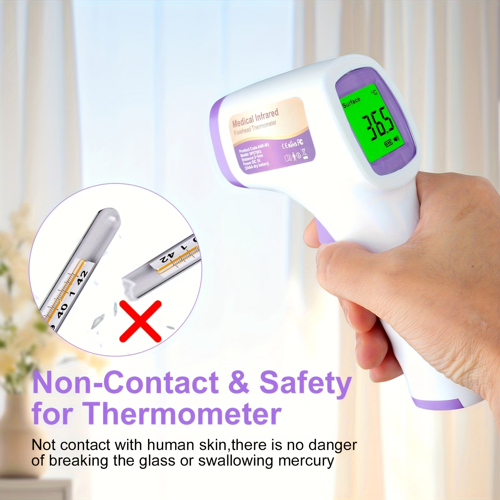 1pc Home Forehead Thermometer with LCD Display, Infrared Forehead Touch-Free Thermomete, Instant And Accurate 1-Second Readings, 3-In-1 Thermometer, Includes Fever Alarm, Silent, And Memory Modes, Easy to Use, Suit for Home, Travel, Medical Use