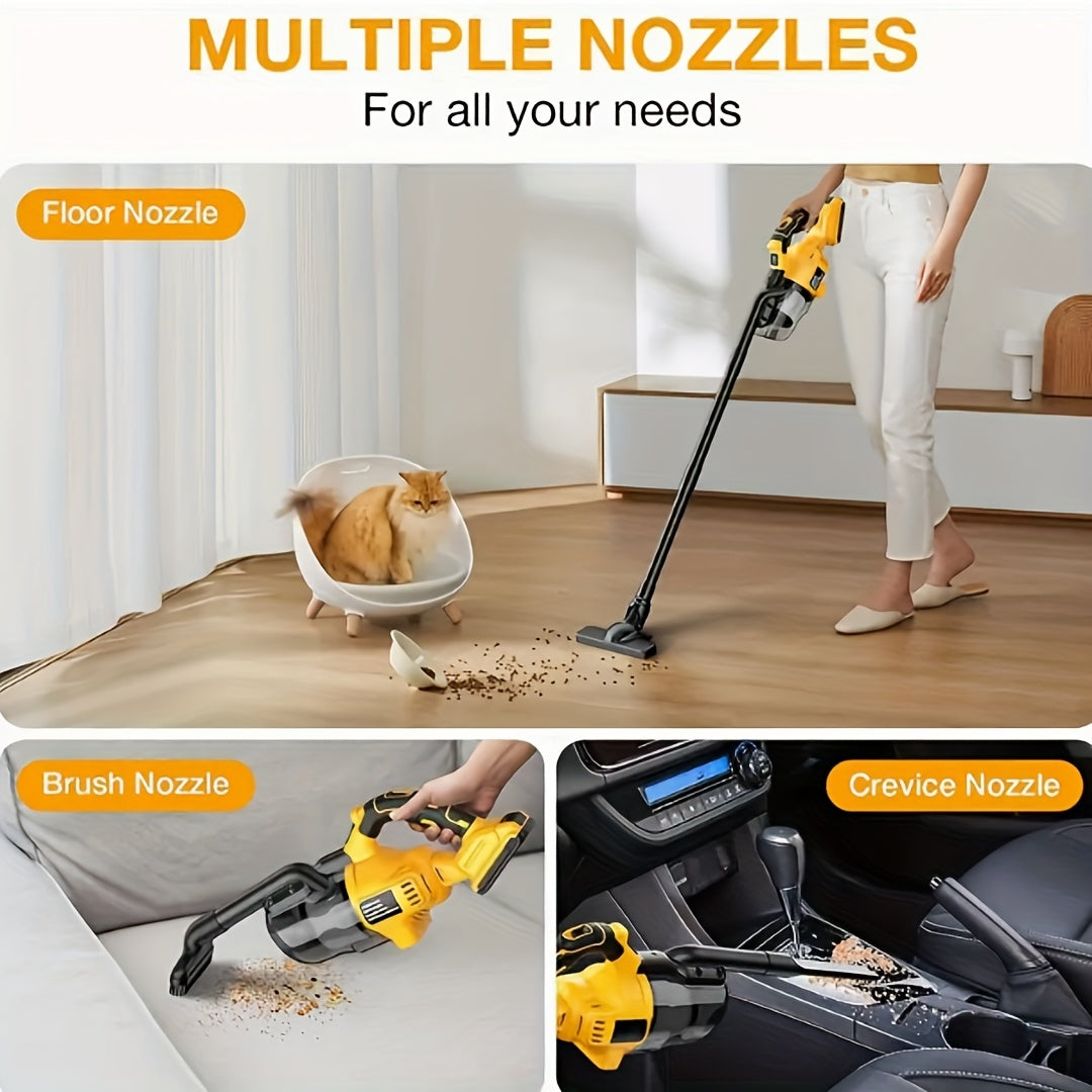 Cordless Handheld Vacuum Cleaner 5-in-1 for DeWalt 20V Battery, 500W Motor 46 CFM HEPA Filter, Portable Vacuum for Floors Carpets Cars – Yellow (Battery Not Included)