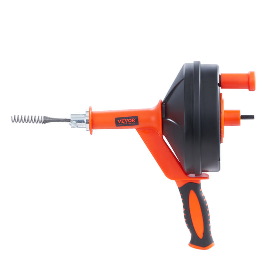 VEVOR Drain Auger, 25ft 1/4in Heavy Duty Flexible Drum Plumbing Drain Snake with Drill Adapter, Use Manually/Powered Steel Cable Clog Remover, Kitchen Bathrom Shower Sink with Gloves Autofeed Control