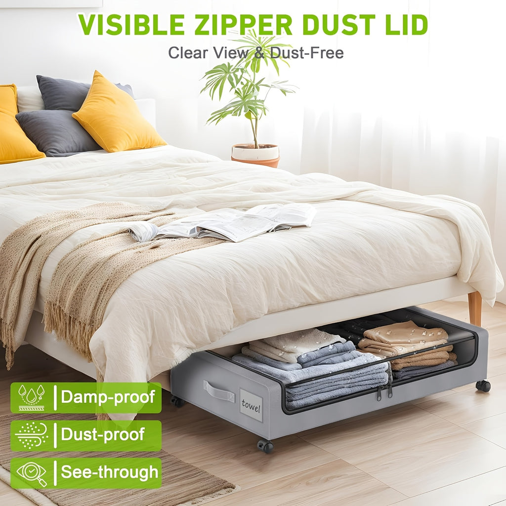 Under-bed Storage Cabinet on Wheels, 1-pack/2-pack Under-bed Storage Container, Under-bed Shoe Rack with Transparent Window and Label, Rolling Under-bed Metal Drawer for Storing Clothes, Shoes, Etc., Under-Bed Storage