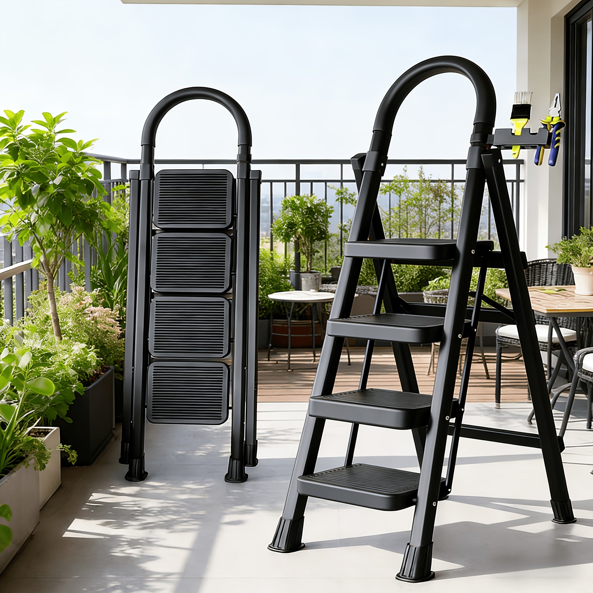 500 Lbs Folding Step Ladder – 3/4/5 Step Heavy-Duty Steel, Anti-Slip Wide Treads, Handrails & Safety Lock, Portable Multi-Use Step Stool for Home, Kitchen & Workshop