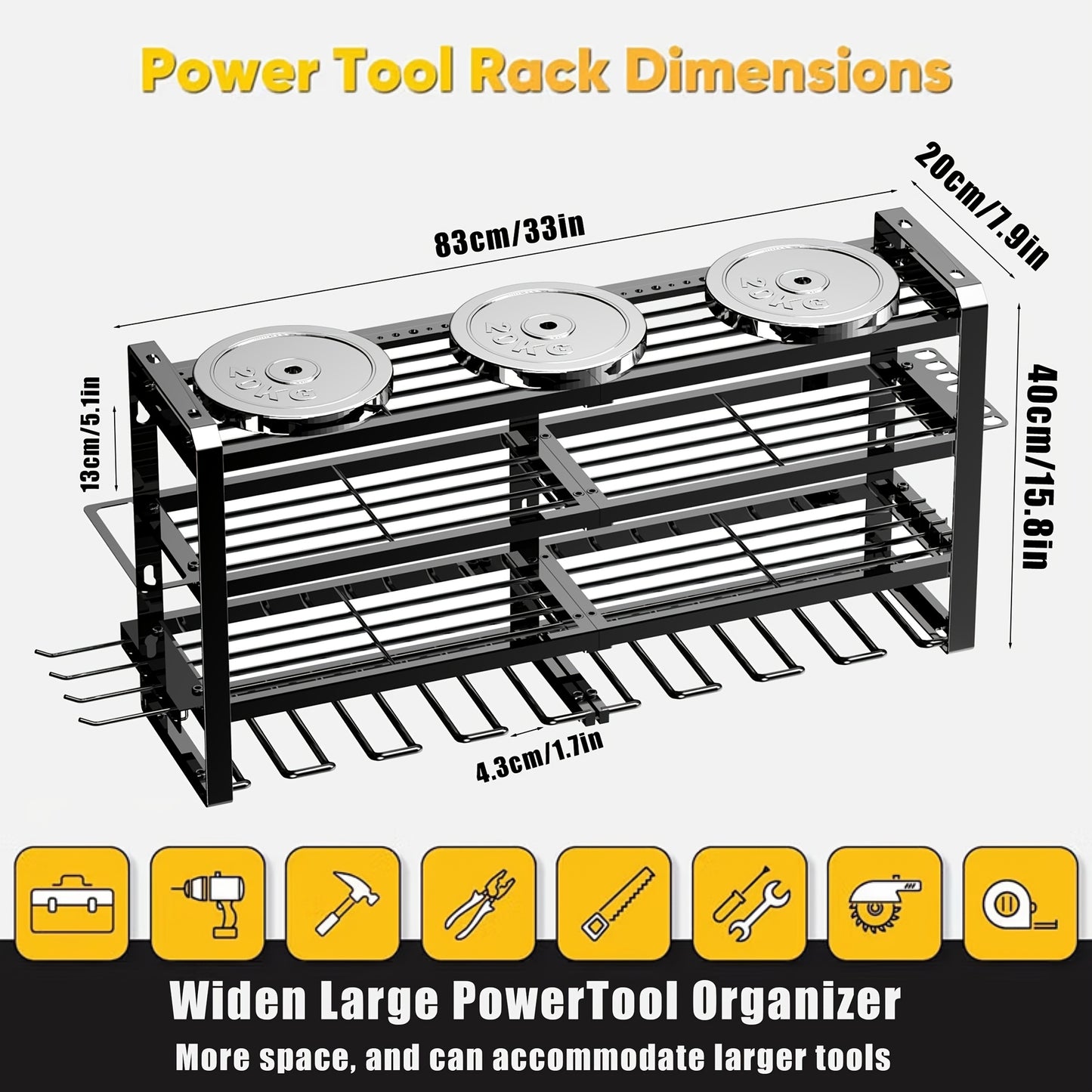 Multi-Layer Garage Tool Storage Rack Wall Mounted with Drill Holder Screw Rack Pliers Rack Hammer Rack – Power Tool Organizer for Workshop Shed, Multiple Size Options, Great Gift for Men