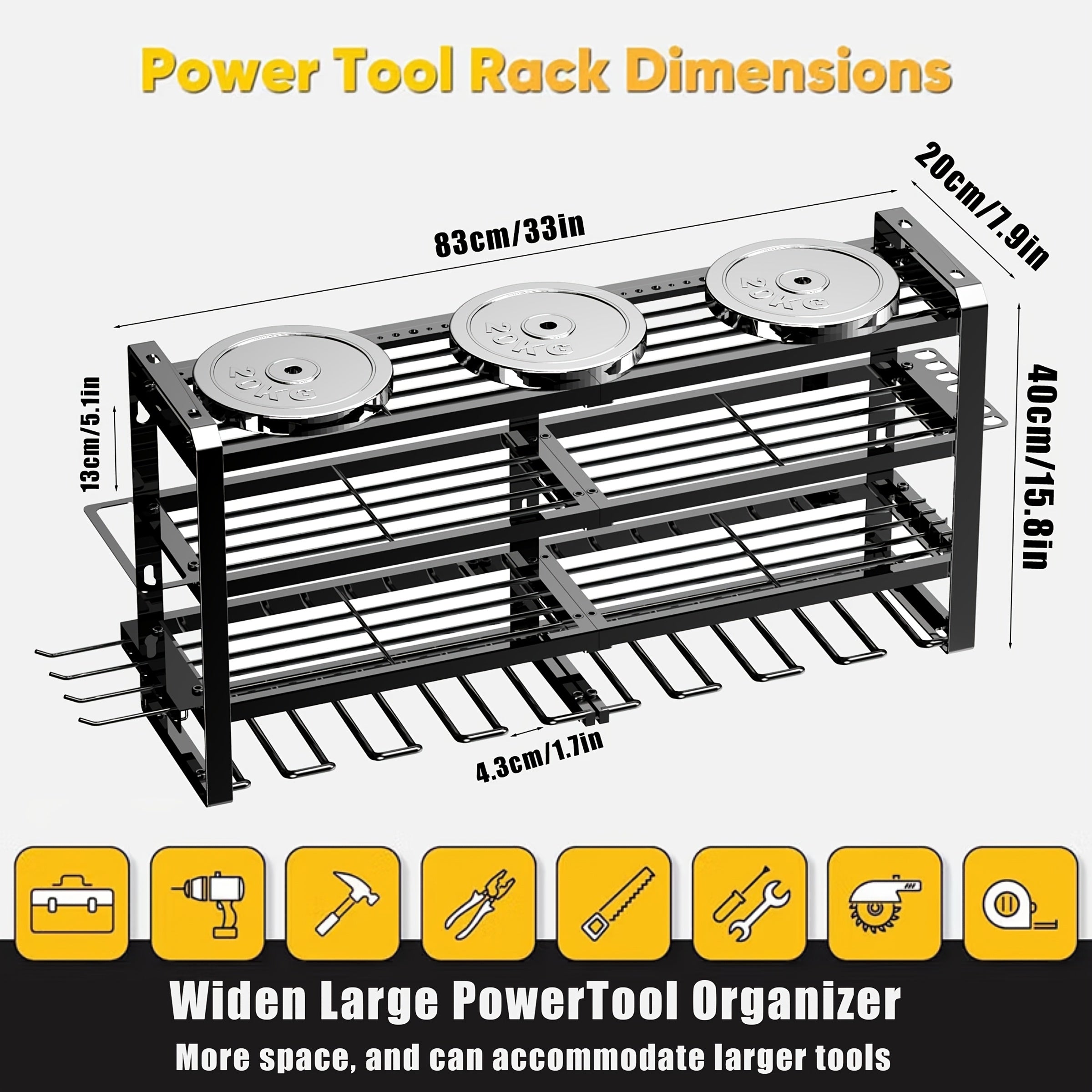 Wall Mounted Power Tool Storage Rack, Garage Tool Storage Rack, And Storage Rack with Screw Rack/Pliers Rack/Hammer Rack, 4Layer8Drill, 3Layer7Drill, 4Layer4Drill, 2Layer4Drill, A Gift for The Family, Storage Racks
