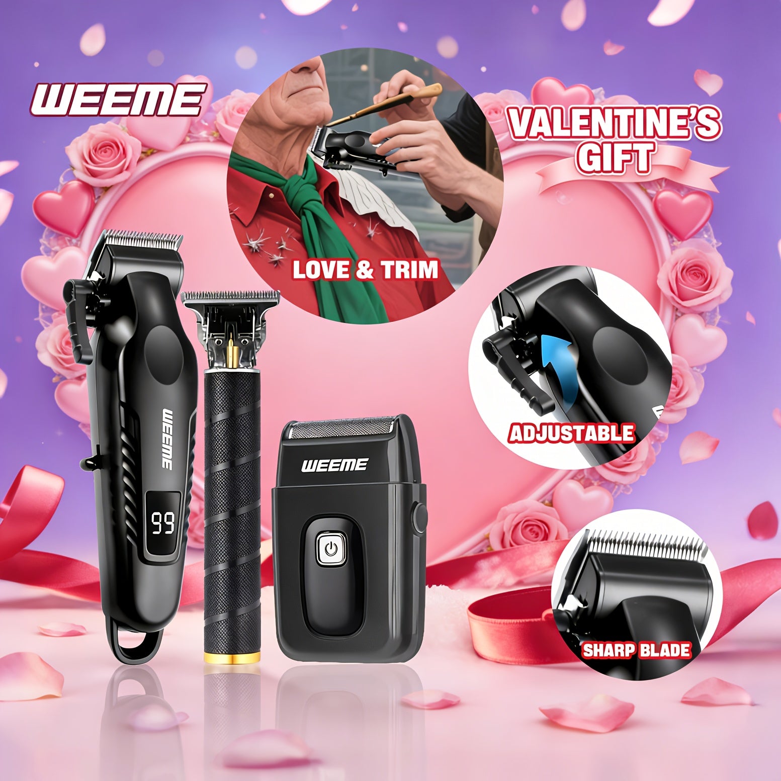 WEEME 1pc/2pcs/3pcs/4pcs Men'S Electric Hair Clipper Kit, Featuring USB Rechargeable Operation, Precision Adjustable Blades, And Clear LCD Display In A Portable Compact Design For Home Grooming, Perfect Barber-Grade Father'S Day Gift.