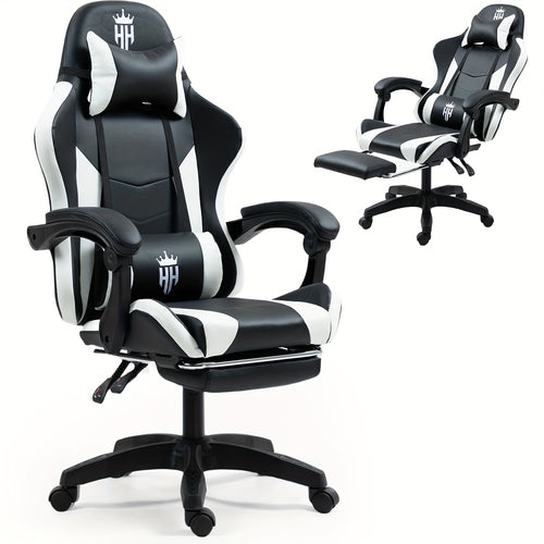 Gaming Chair with Footrest, Headrest & Lumbar Support – Ergonomic Computer Chair Height Adjustable 360° Swivel, High-Back Video Game Seat for Home Office & Gaming Setup, Black White Red Blue Purple