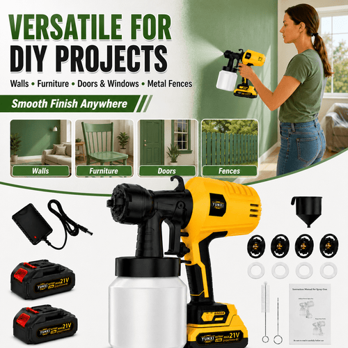 Cordless Paint Sprayer with Rechargeable Battery, High-Pressure Electric Spray Gun for Furniture, Cabinets, Fences, Walls & Doors, Variable Flow DIY Paint Sprayer for Home Renovation