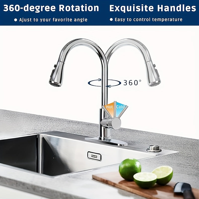 Single Handle High Arc Brushed Nickel/Chrome Pull Out Kitchen Faucet, Stainless Steel Kitchen Sink Faucet with Pull Down Sprinkler Kitchen Faucet for Farmhouse Camper Laundry Rv Bar