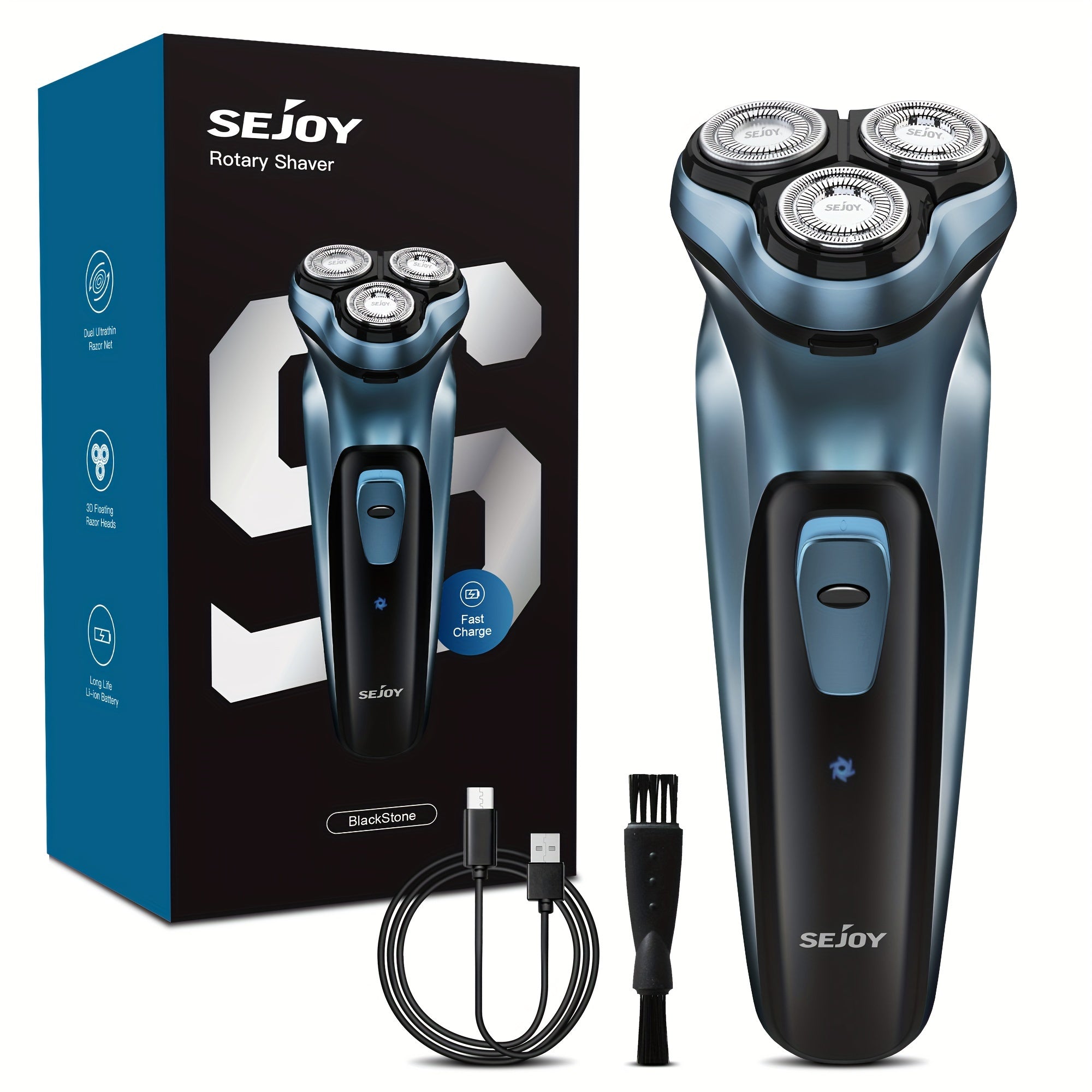 Cordless Electric Shaver for Men: Wet And Dry Rotary Shaver - Quick USB Charging & Gentle on Skin - Includes Pop-Up Trimmer & Precision Blades, Rapid Charging, Ideal Gift